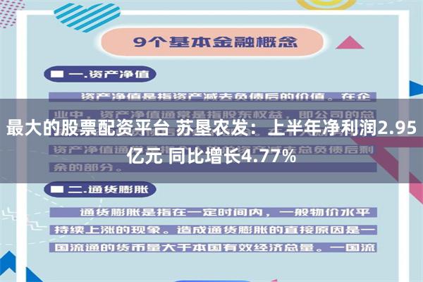 最大的股票配资平台 苏垦农发：上半年净利润2.95亿元 同比增长4.77%